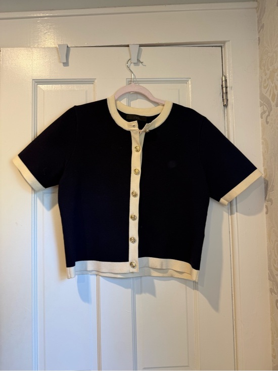 Zara Sweaters - Zara Navy and Cream Short Sleeve Cardigan